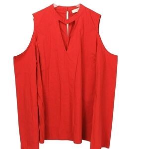 Loft Poplin Top Size‎ Medium Red Keyhole Long Sleeves Cold Shoulder